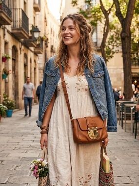 Michael Kors Genuine Leather Mini Crossbody Bag Tan -Camel Adjustable Strap.